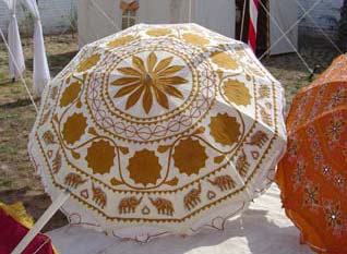 Decorative Umbrella Mustard and White